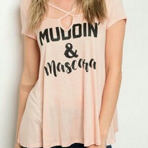 Strappy Front Boutique Swing Loose Tee Shirt Peach v6x